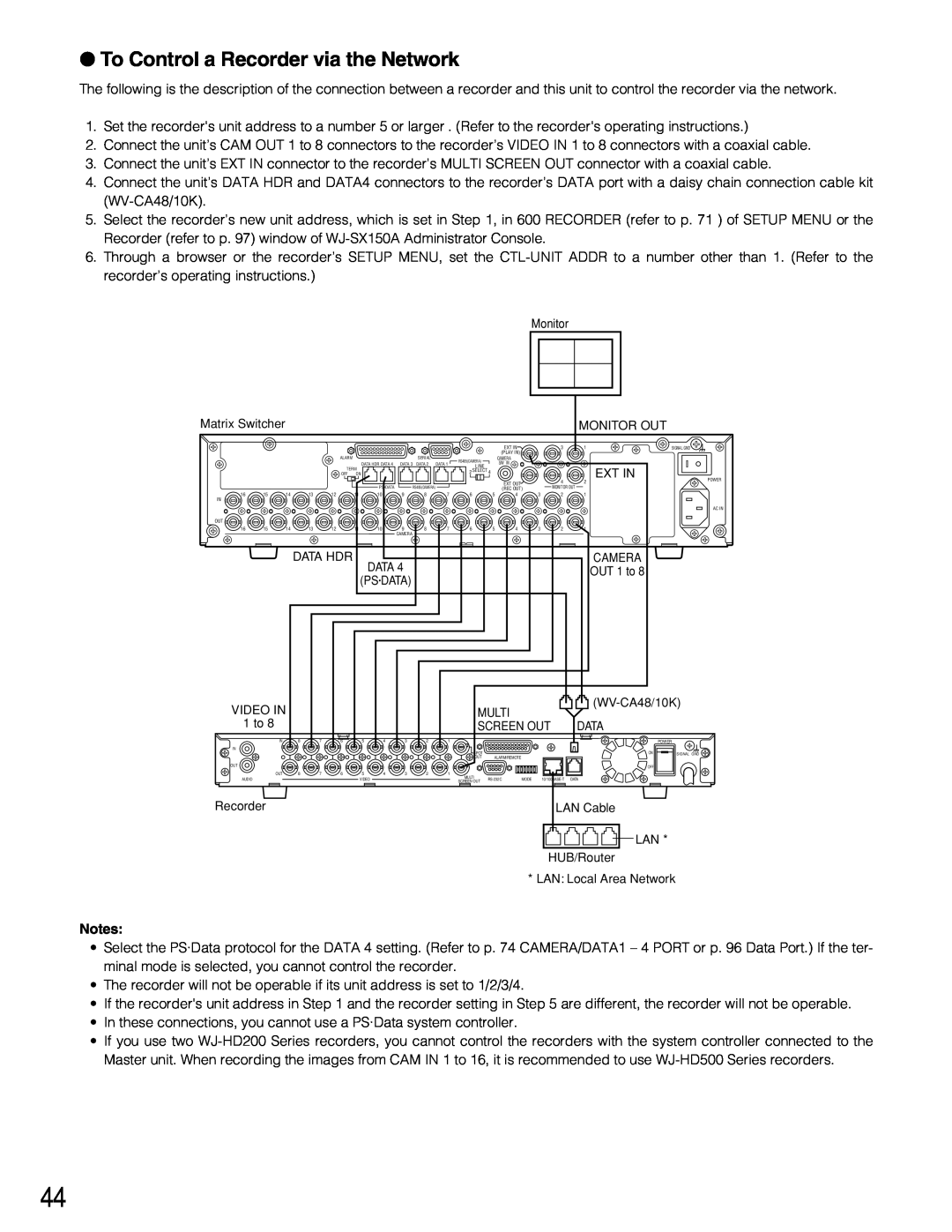 Panasonic WJ-SX150A manual To Control a Recorder via the Network, Data 