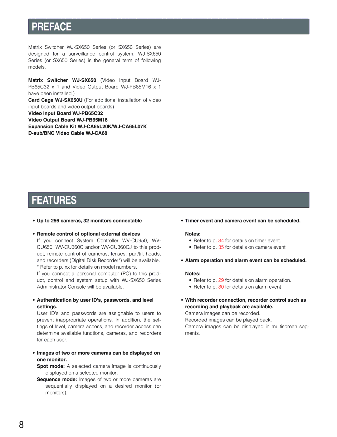 Panasonic WJ-SX650 manual Preface, Features, Authentication by user IDs, passwords, and level settings 