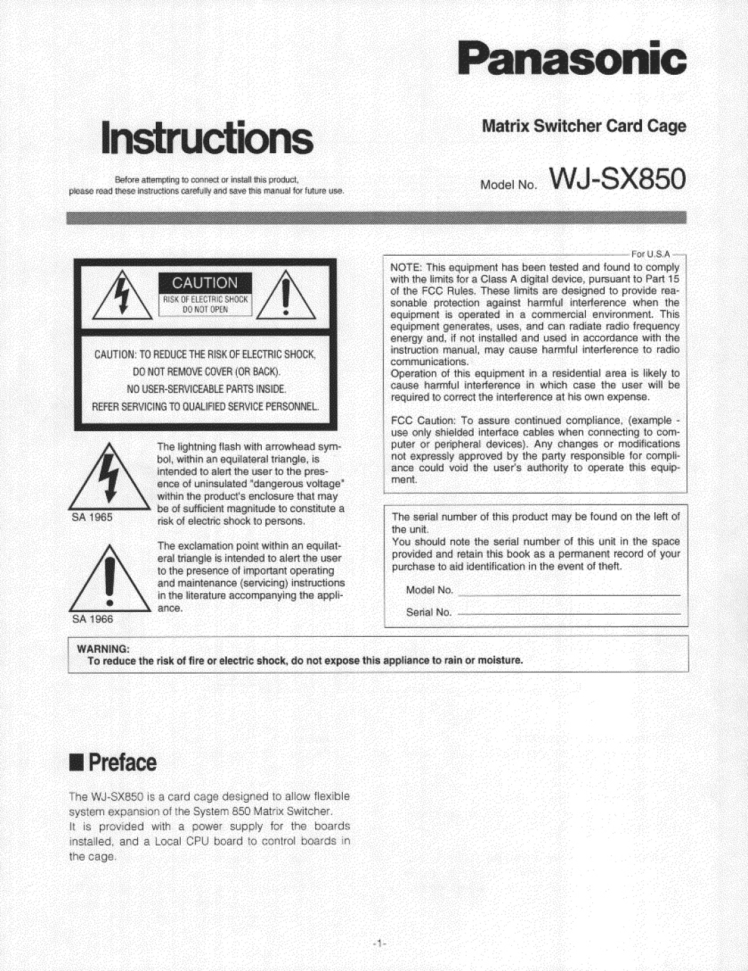 Panasonic WJ-SX850 manual 