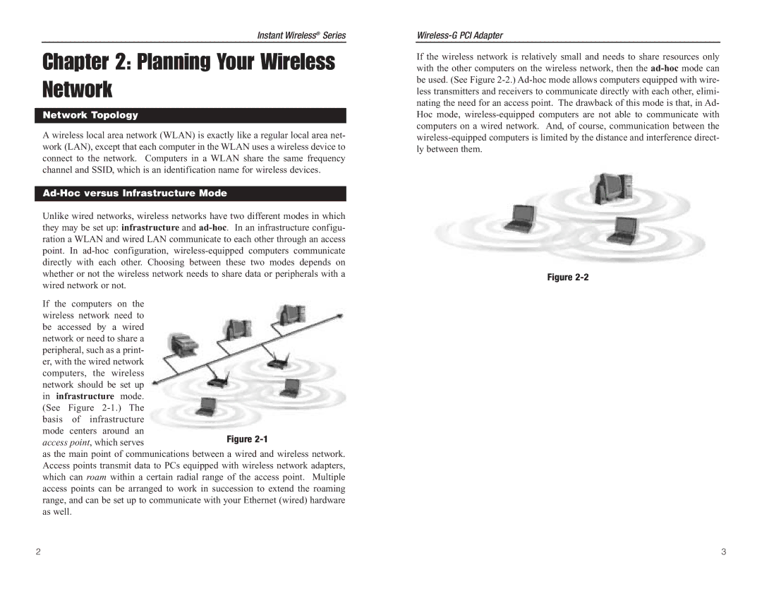 Panasonic WMP54G manual Planning Your Wireless Network, Network Topology, Ad-Hoc versus Infrastructure Mode 