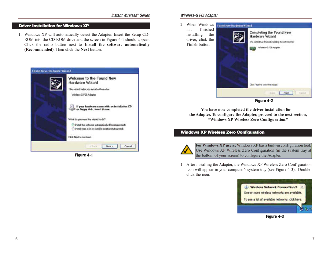 Panasonic WMP54G manual Driver Installation for Windows XP, Windows XP Wireless Zero Configuration 