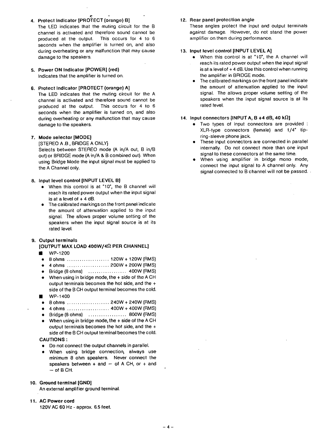 Panasonic WP-1400, WP-1200 manual 