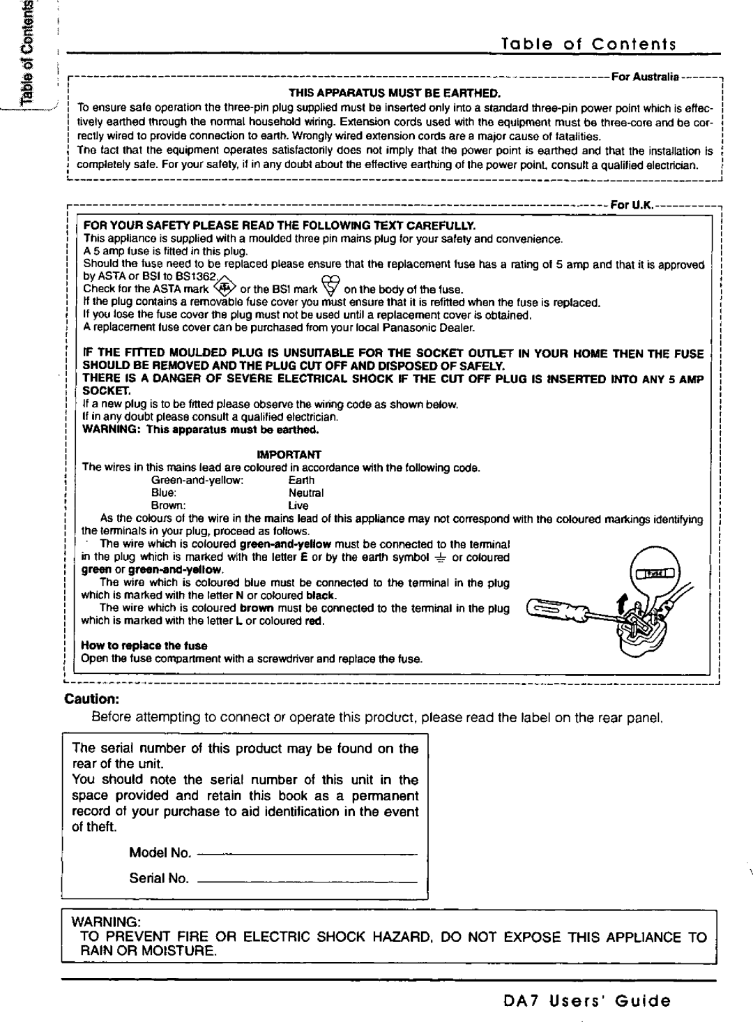 Panasonic WR-DA7 manual 