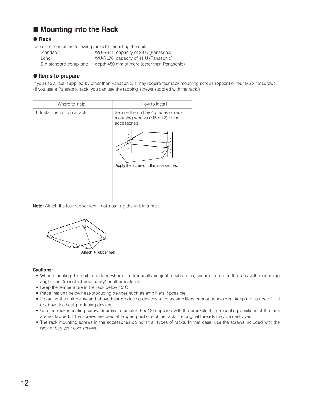 Panasonic WR-XS3P operating instructions Mounting into the Rack, Items to prepare 