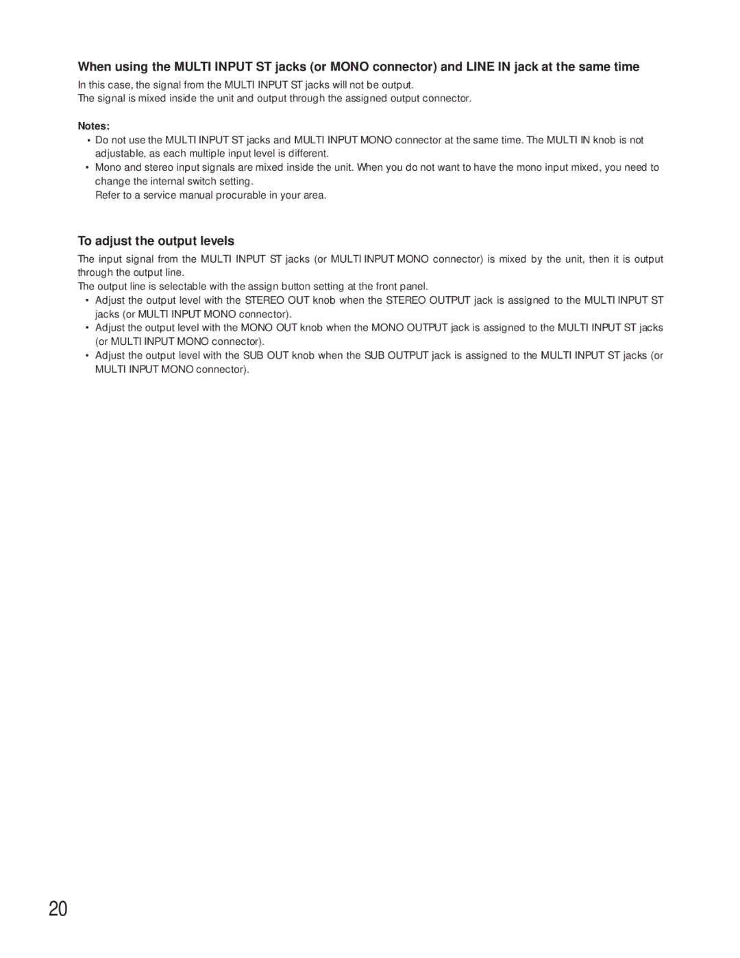 Panasonic WR-XS3P operating instructions To adjust the output levels 