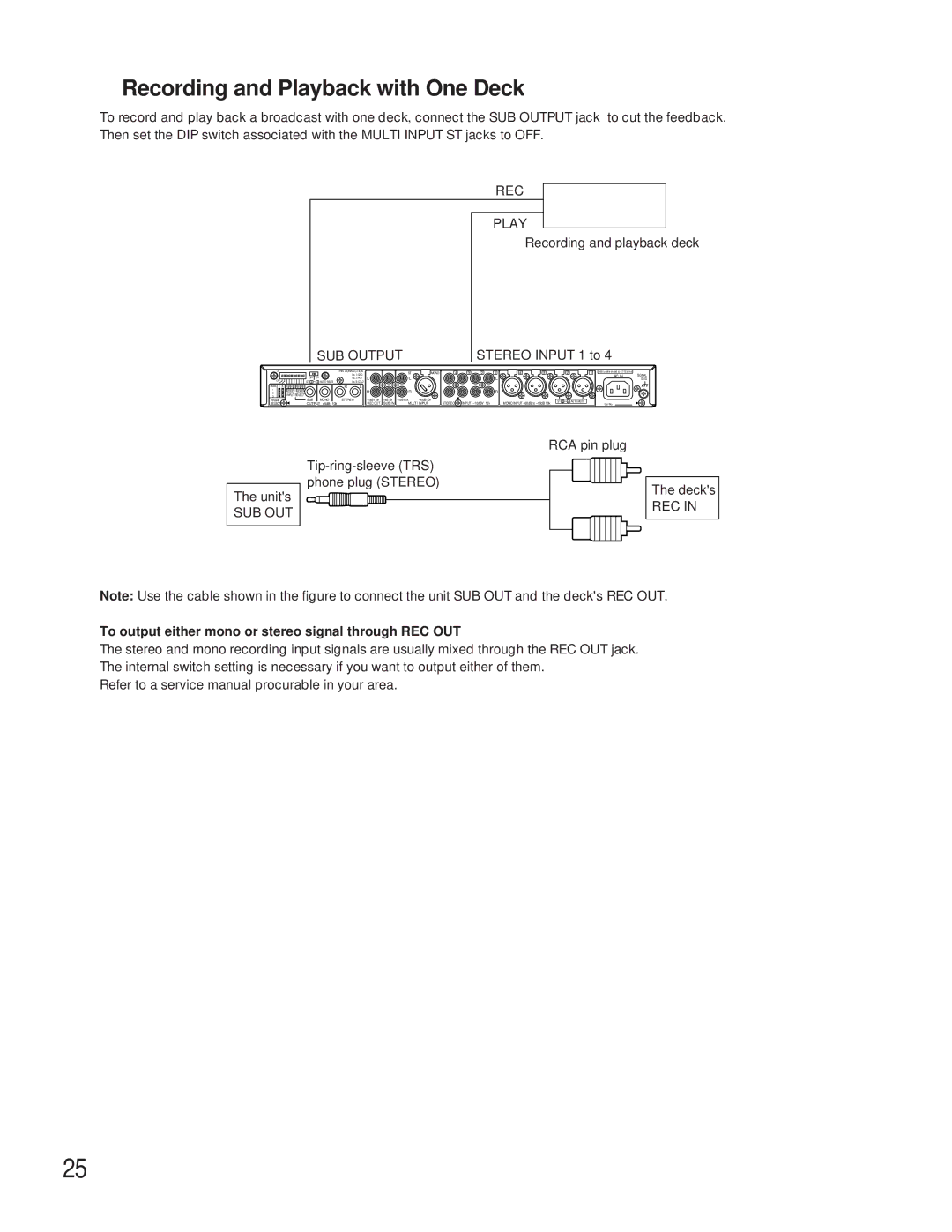 Panasonic WR-XS3P Recording and Playback with One Deck, To output either mono or stereo signal through REC OUT 