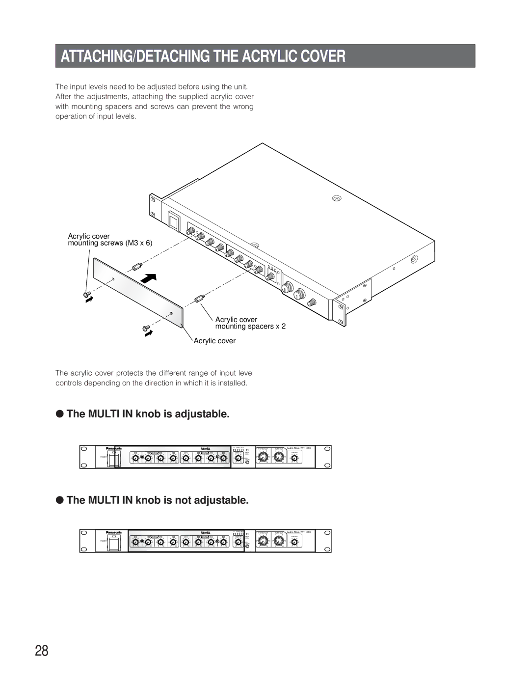 Panasonic WR-XS3P ATTACHING/DETACHING the Acrylic Cover, Multi in knob is adjustable, Multi in knob is not adjustable 