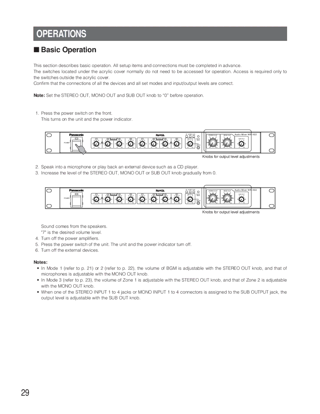 Panasonic WR-XS3P operating instructions Operations, Basic Operation 