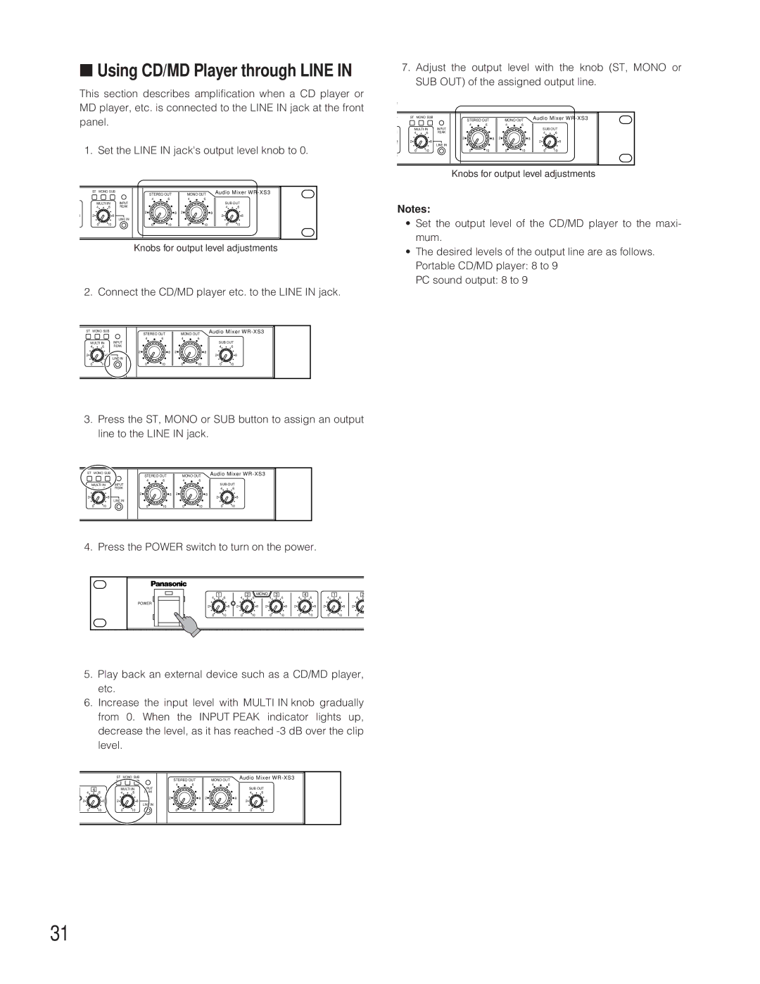 Panasonic WR-XS3P operating instructions Using CD/MD Player through Line 