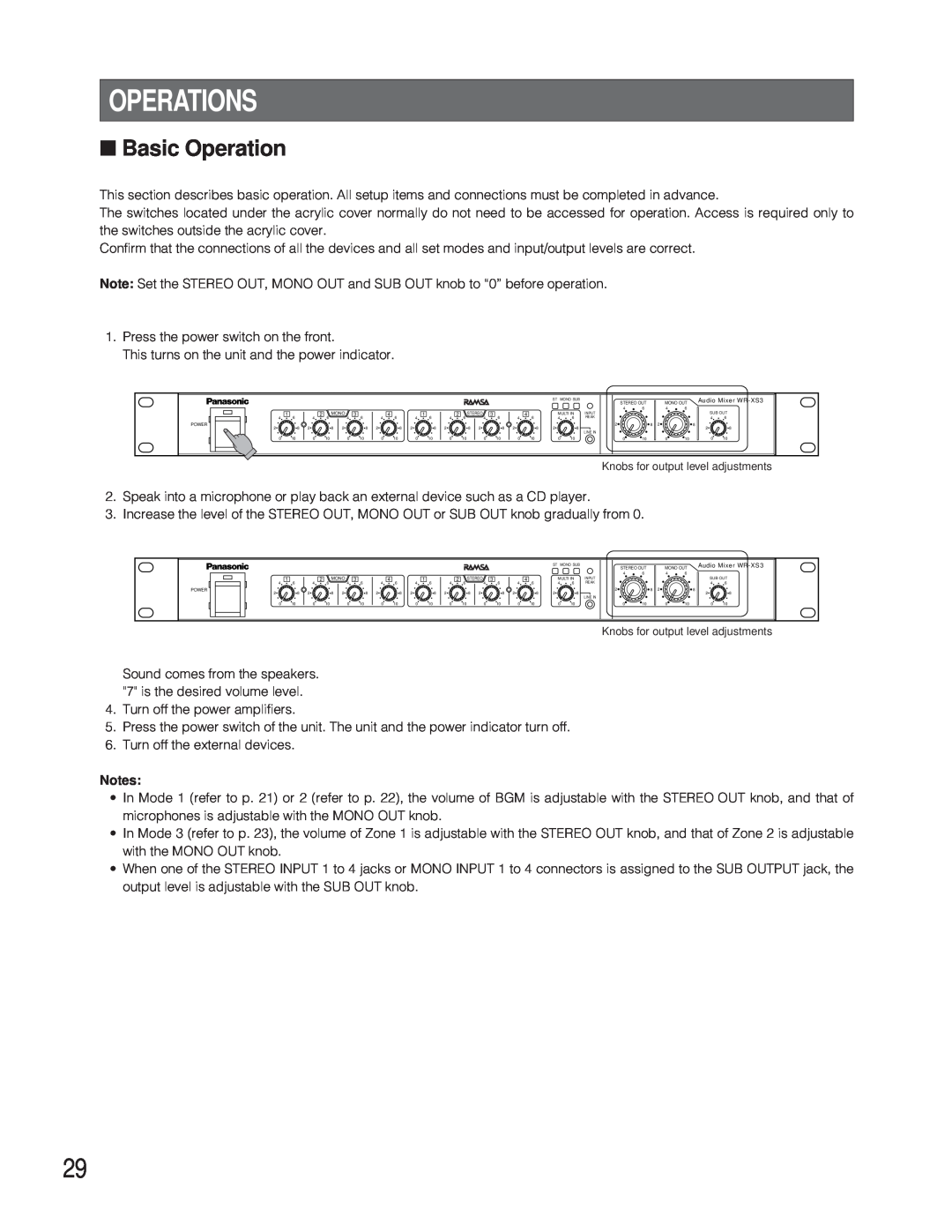 Panasonic WR-XS3P operating instructions Operations, Basic Operation 