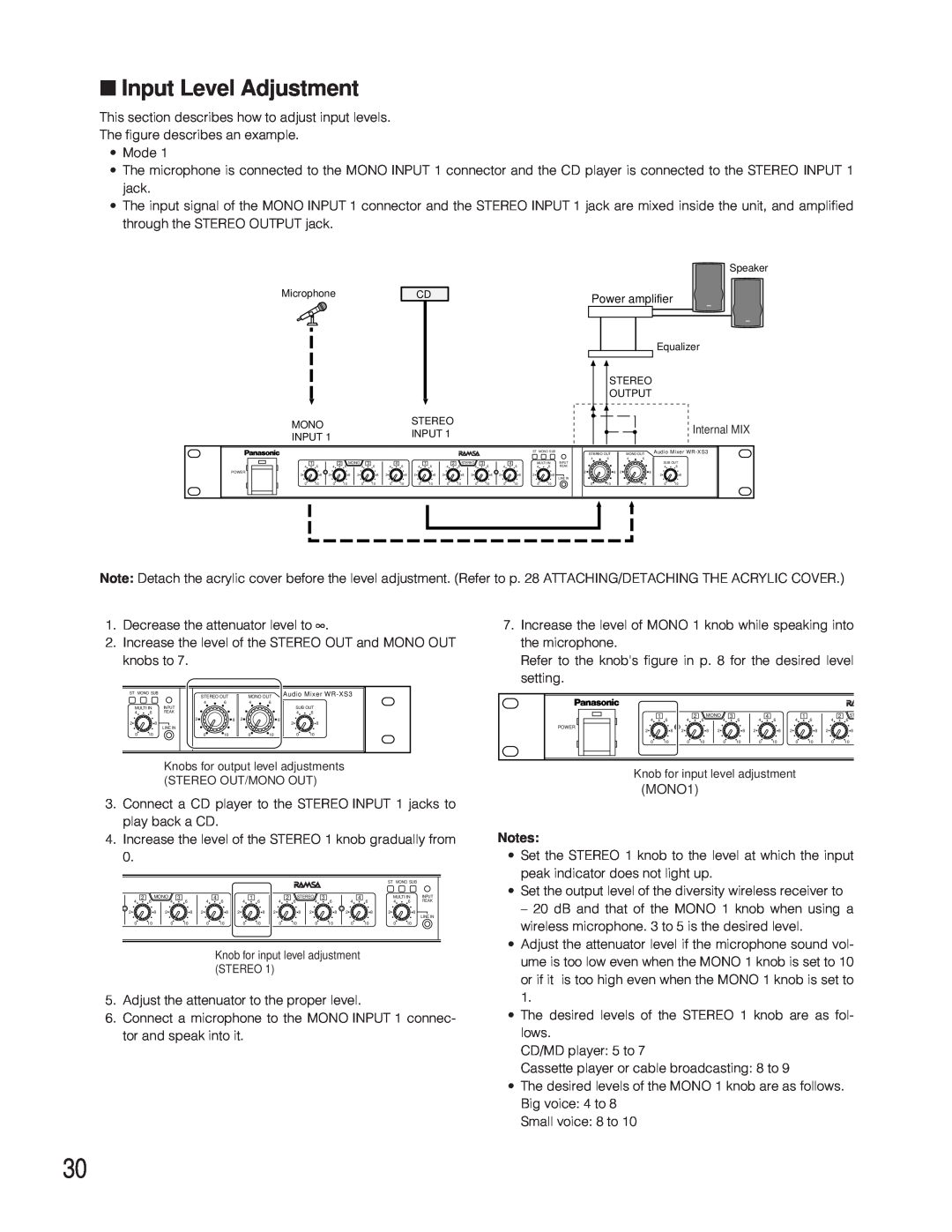 Panasonic WR-XS3P operating instructions Input Level Adjustment 