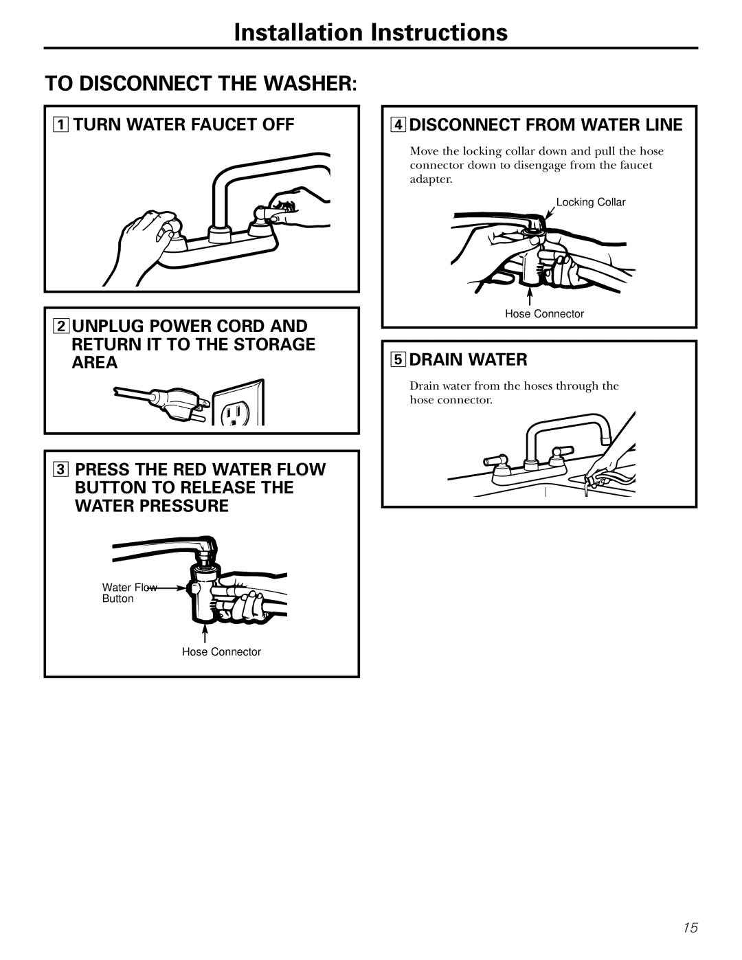 Panasonic WSLP1100, WSLS1100, WSLM1100 owner manual Disconnect from Water Line, Drain Water 