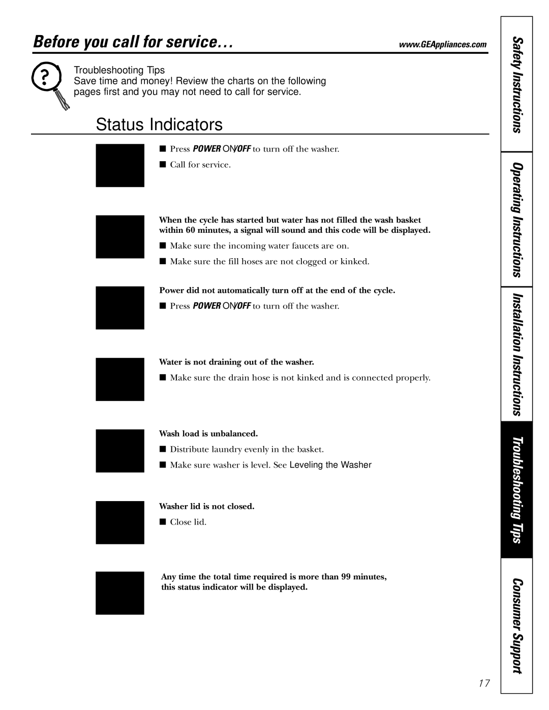 Panasonic WSLM1100, WSLP1100, WSLS1100 owner manual Before you call for service…, Status Indicators 