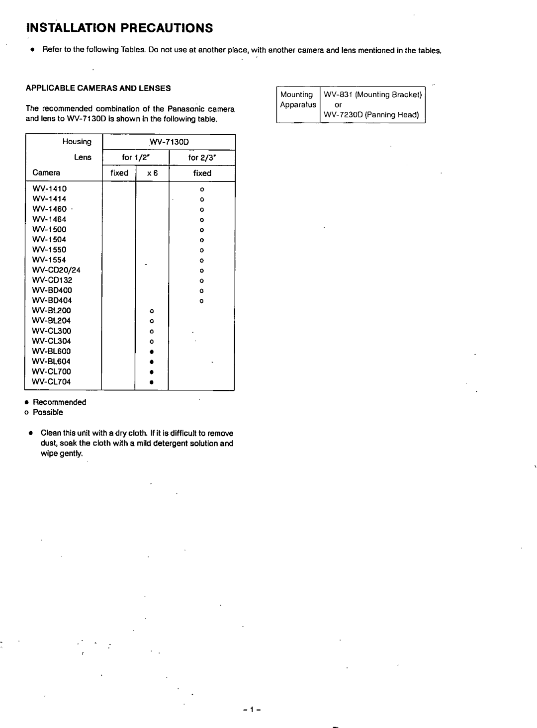 Panasonic WV-7130D manual 