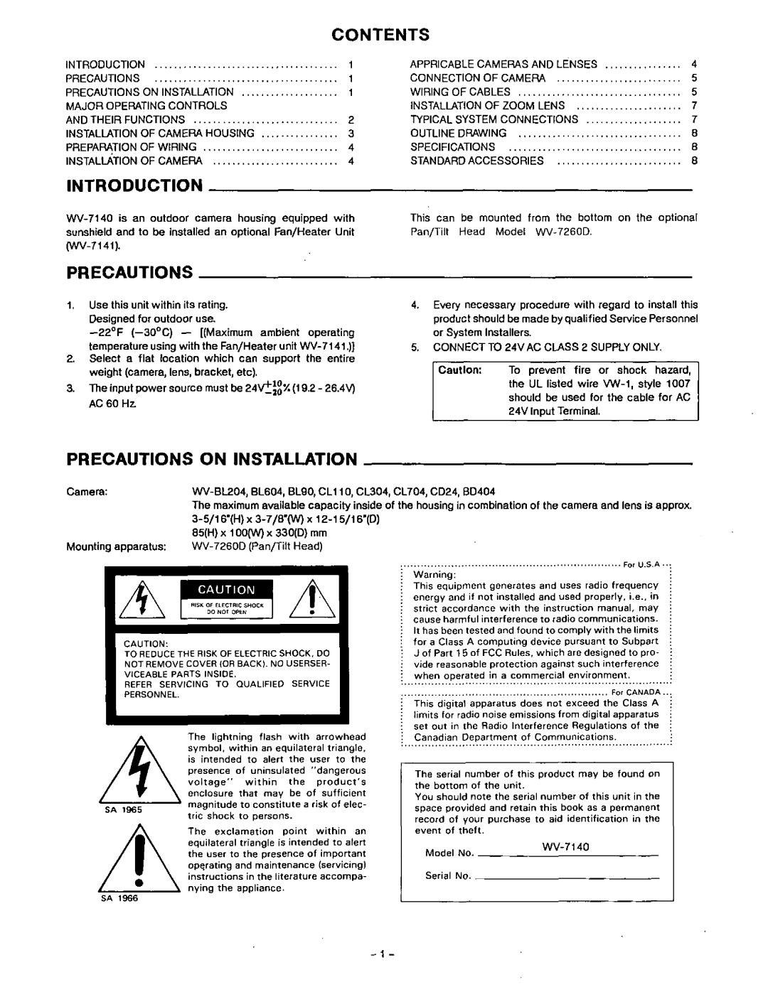 Panasonic WV-7140 manual 