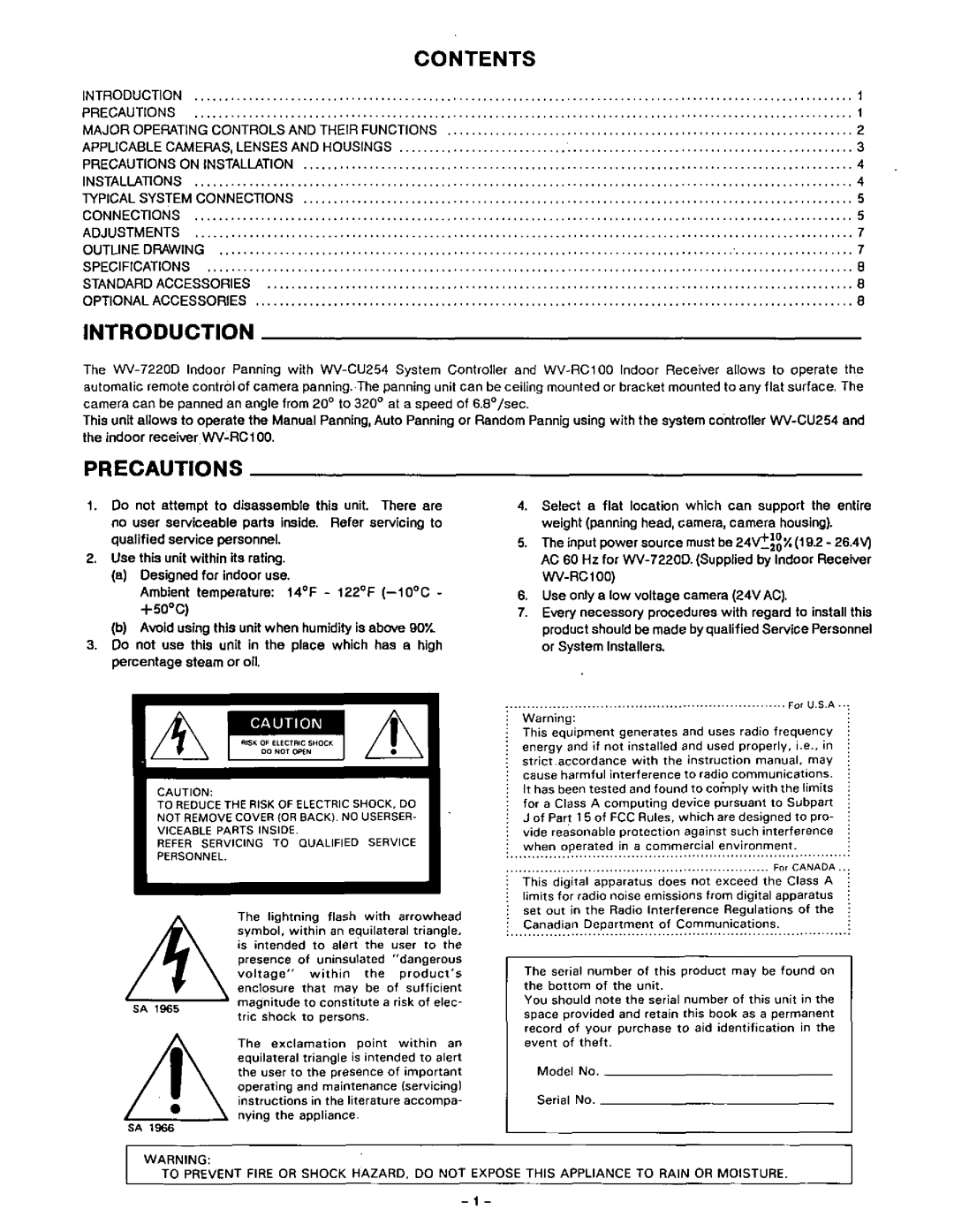 Panasonic WV-7220D manual 