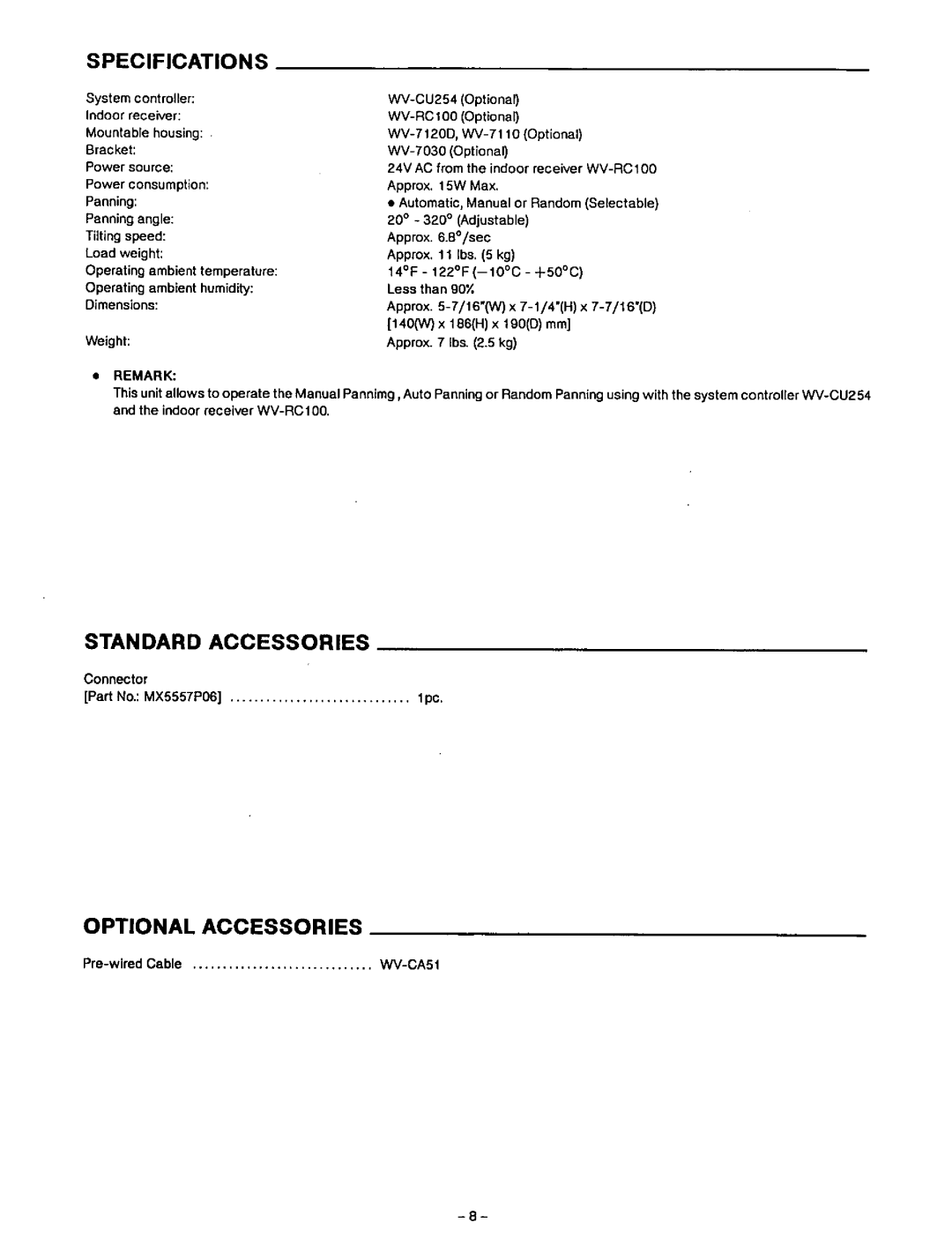 Panasonic WV-7220D manual 