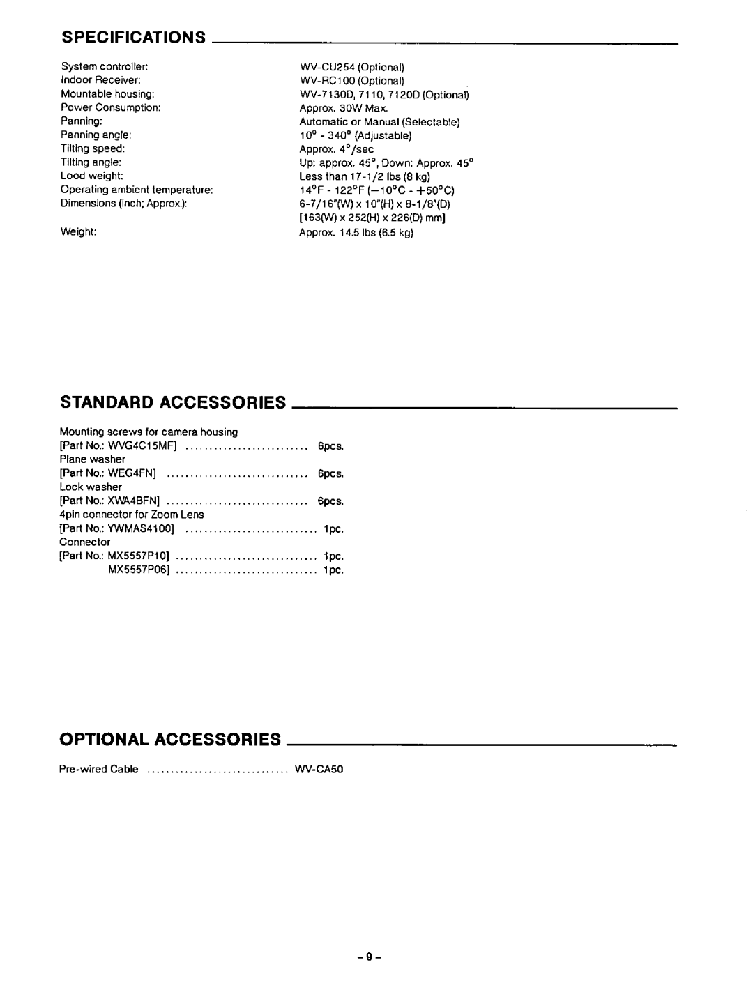 Panasonic WV-7230D manual 