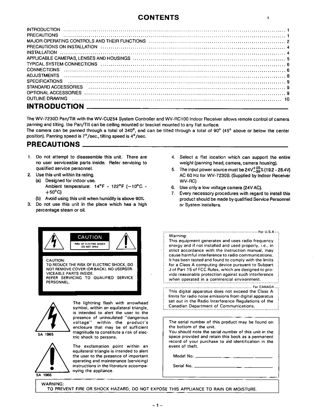 Panasonic WV-7230D manual 