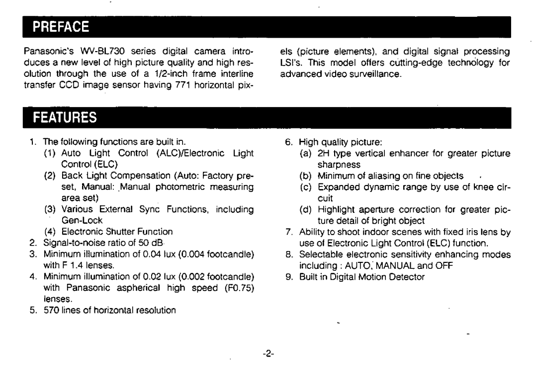 Panasonic WV-BL730 manual 