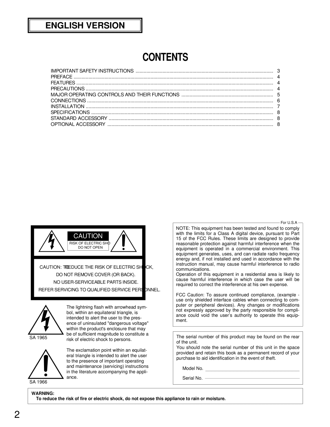 Panasonic WV-BM1790 operating instructions Contents 