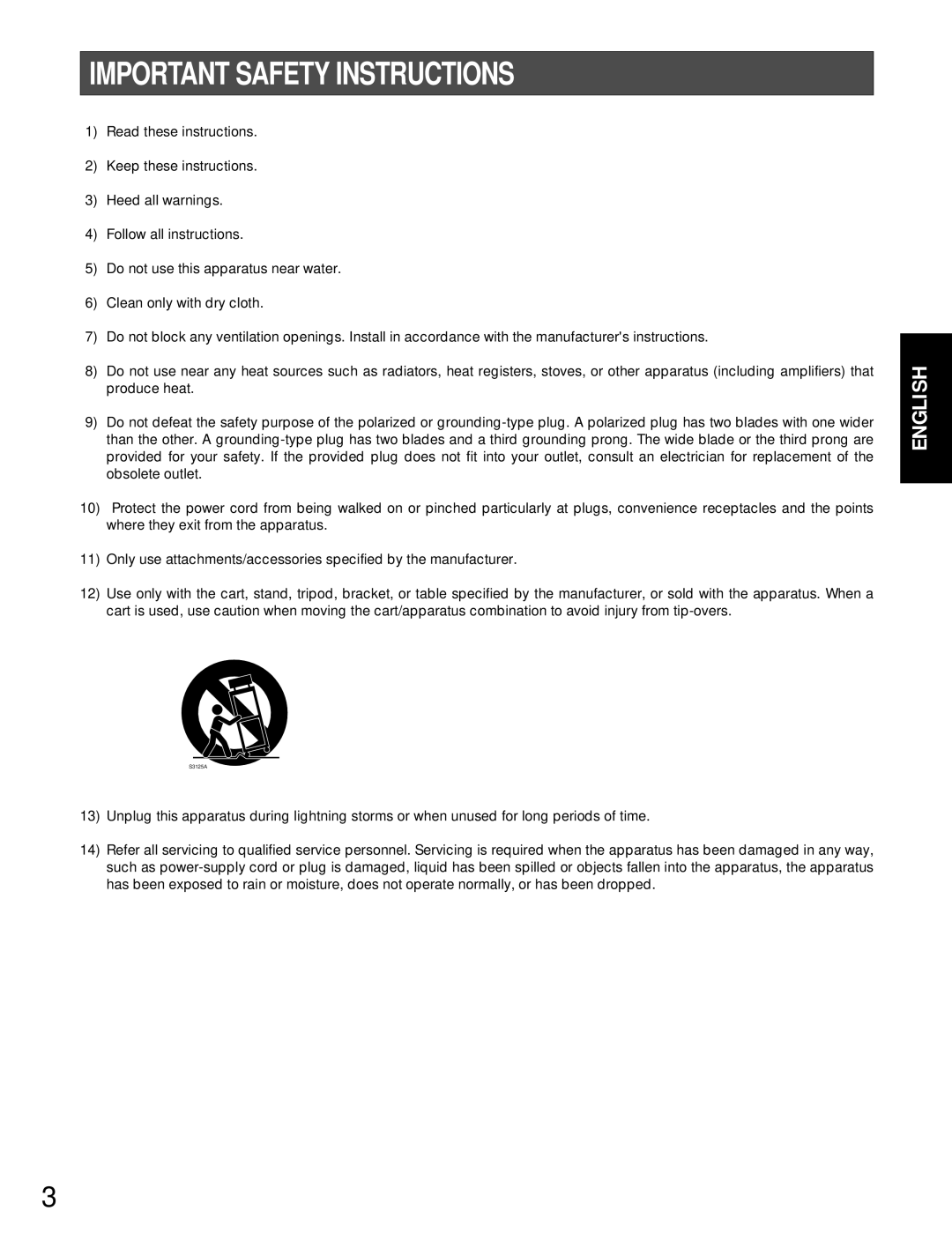 Panasonic WV-BM1790 operating instructions Important Safety Instructions 