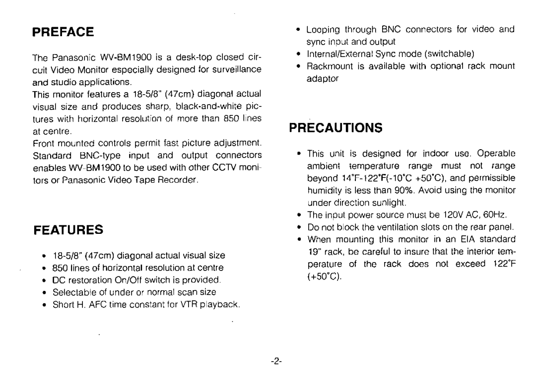 Panasonic WV-BM1900 manual 