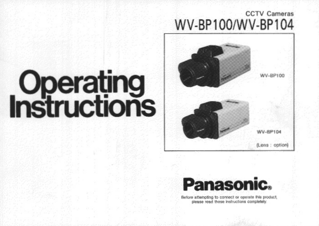 Panasonic WV-BP100, WV-BP104 manual 