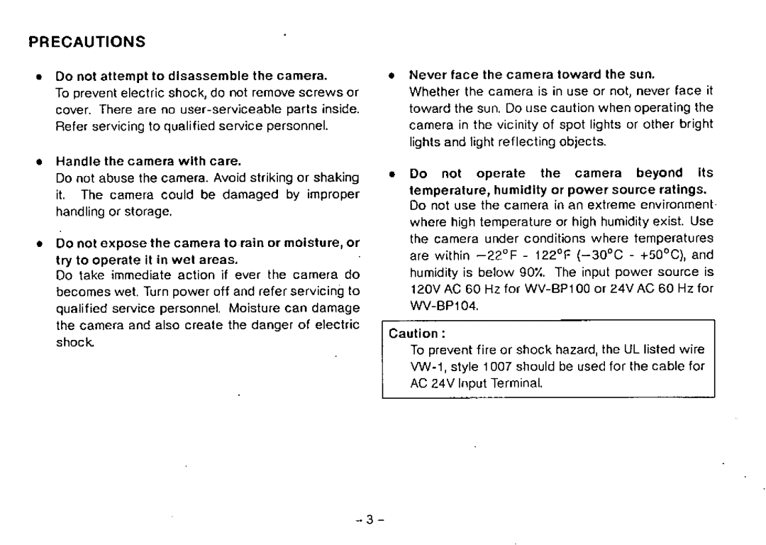 Panasonic WV-BP100, WV-BP104 manual 