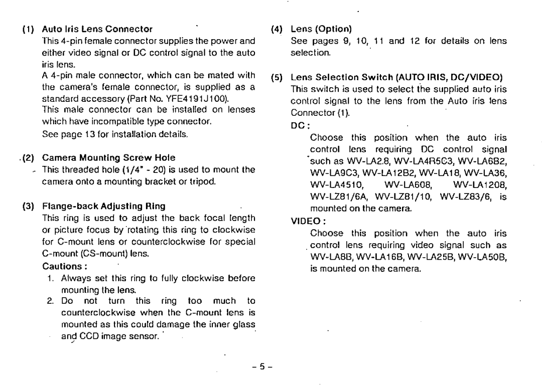 Panasonic WV-BP100, WV-BP104 manual 