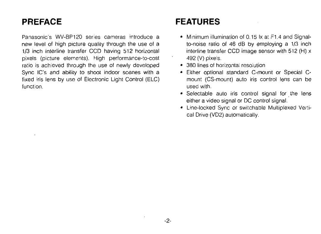 Panasonic WV-BP120 manual 