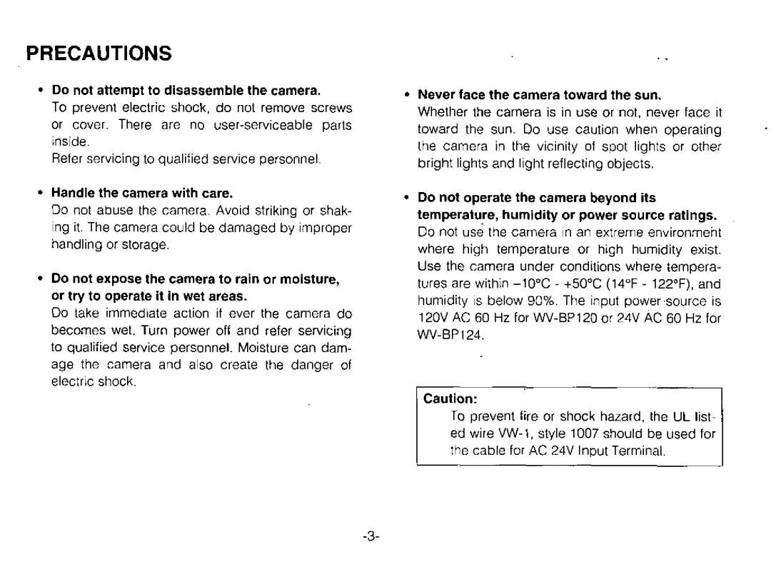 Panasonic WV-BP120 manual 