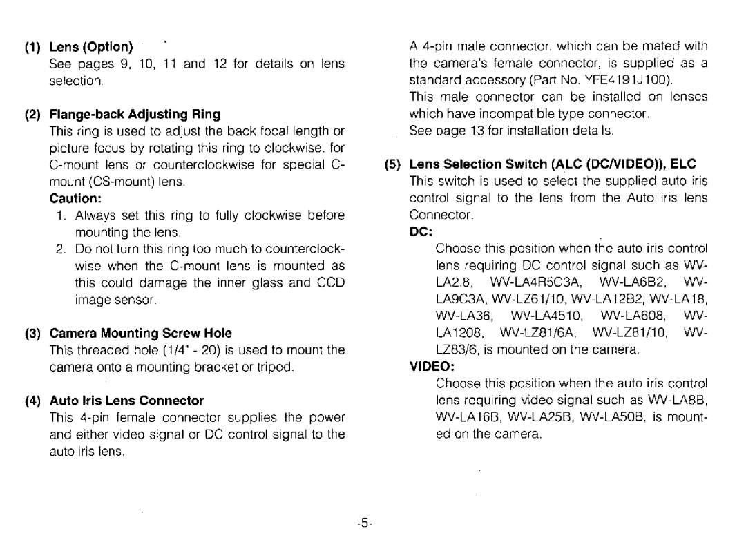 Panasonic WV-BP120 manual 