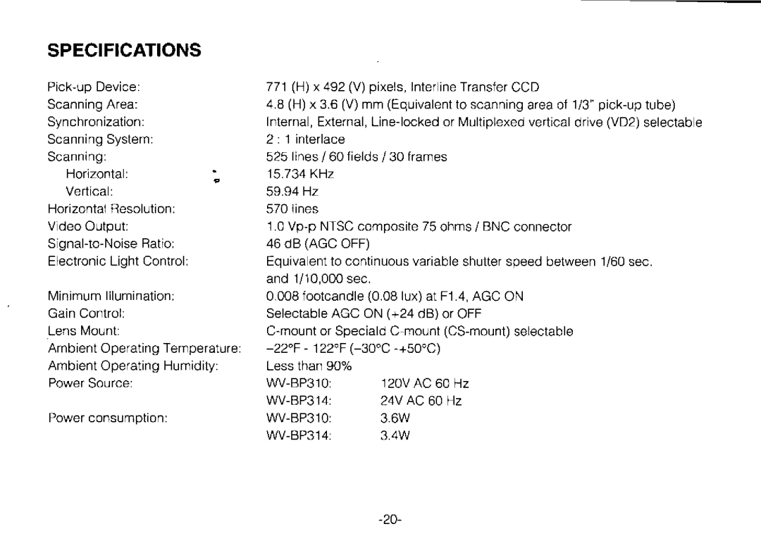 Panasonic WV-BP310 manual 