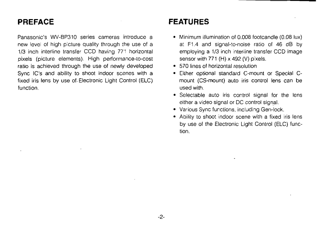 Panasonic WV-BP310 manual 