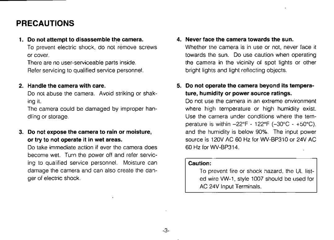 Panasonic WV-BP310 manual 