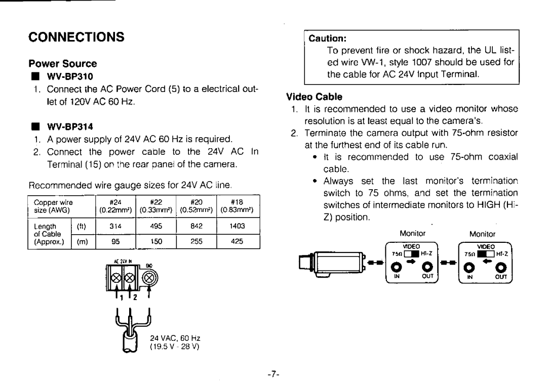 Panasonic WV-BP310 manual 