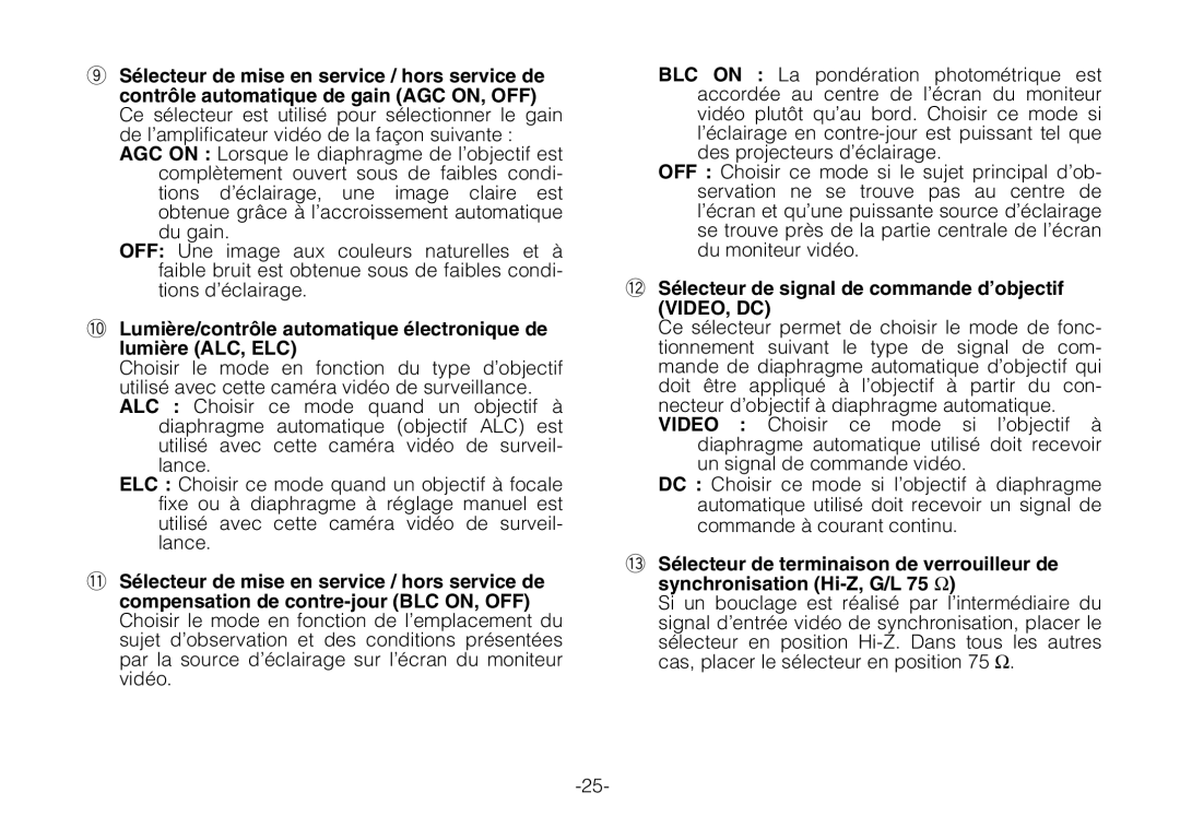 Panasonic WV-BP330 manual 2Sélecteur de signal de commande d’objectif VIDEO, DC 