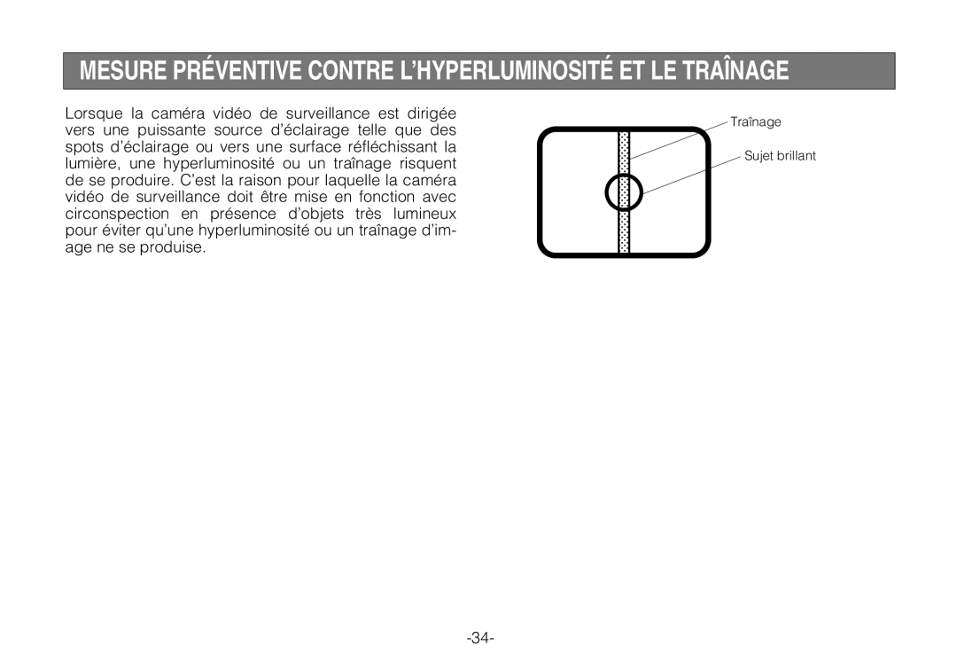 Panasonic WV-BP330 manual Mesure Préventive Contre L’HYPERLUMINOSITÉ ET LE Traînage 