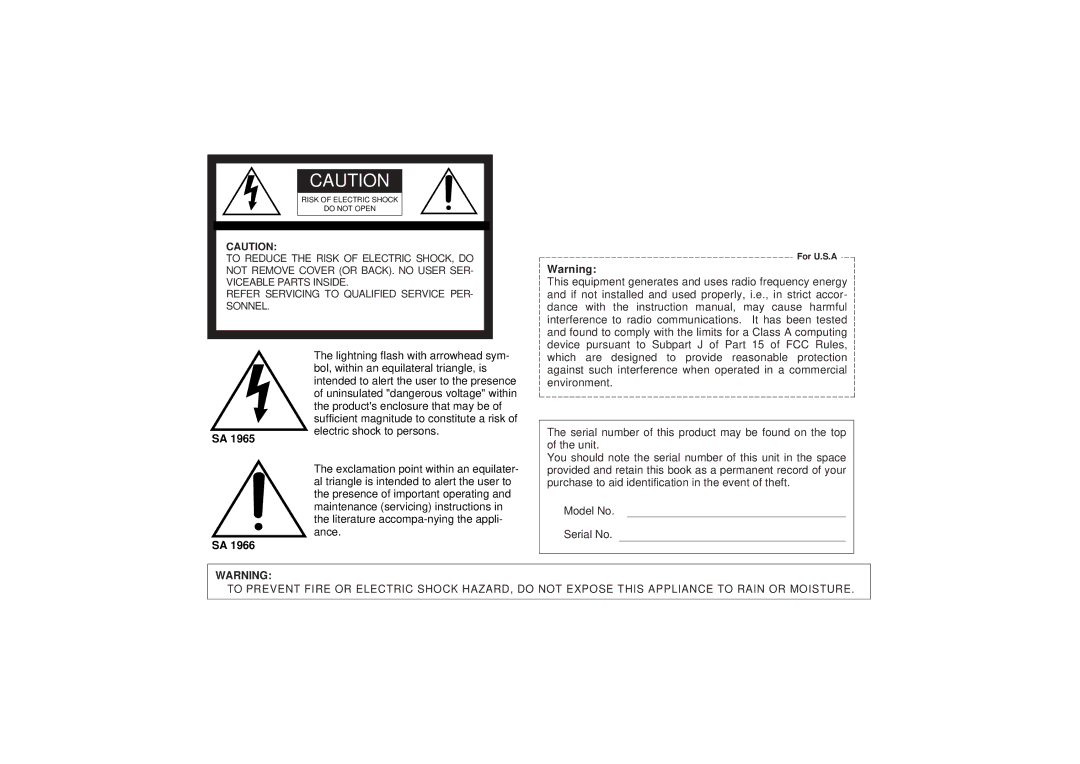 Panasonic WV-BP332, WV-BP334 manual For U.S.A 