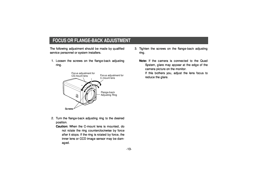 Panasonic WV-BP334, WV-BP332 manual Focus Or Flange-Back Adjustment 
