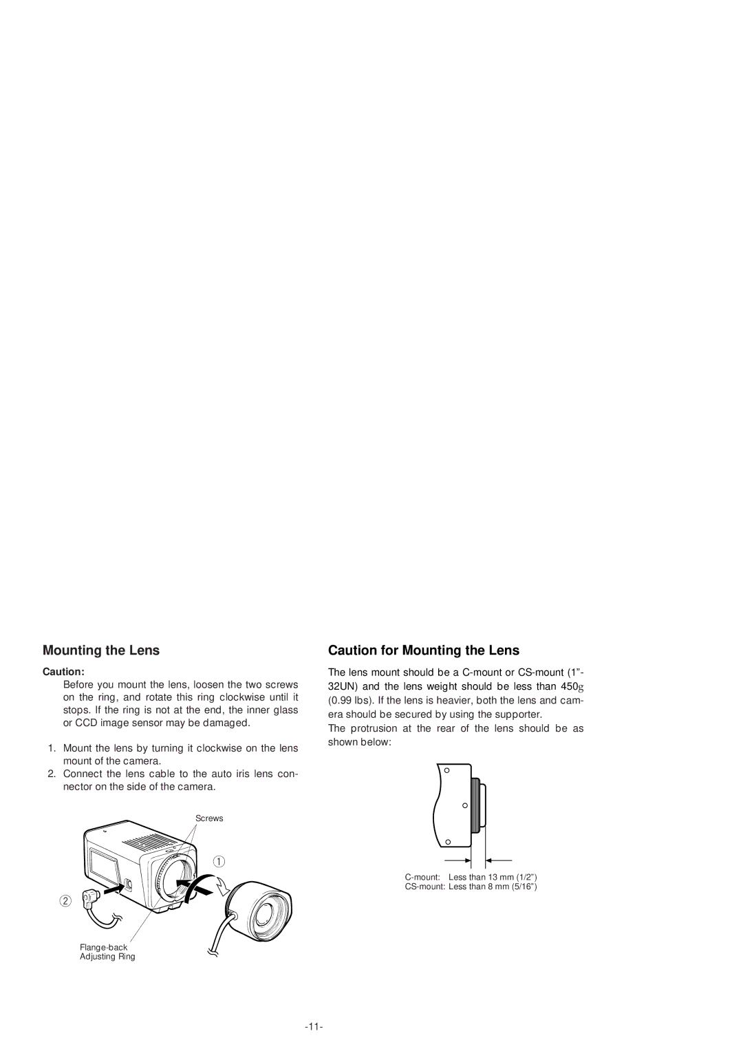 Panasonic WV-BP550 manual Mounting the Lens 