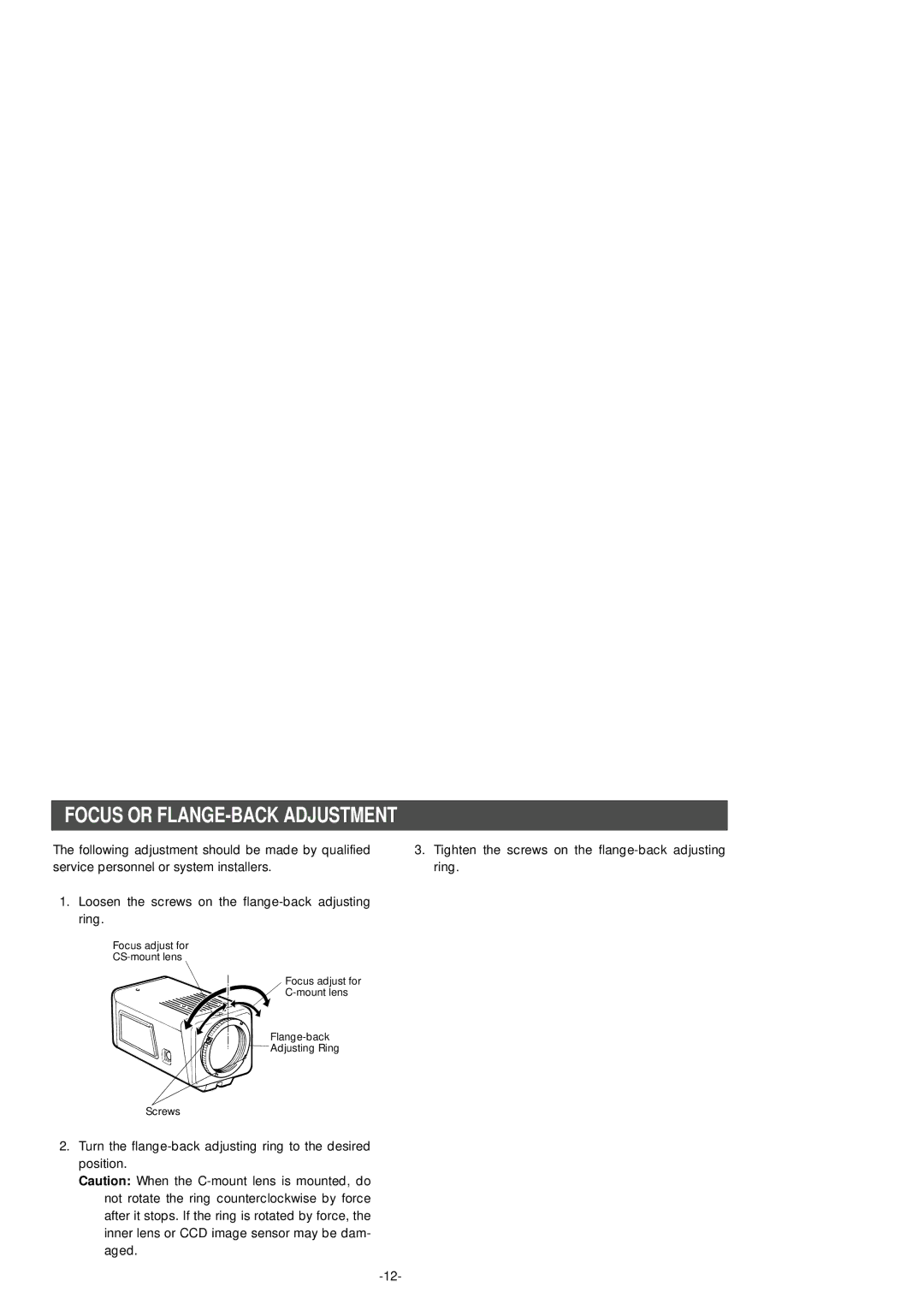 Panasonic WV-BP550 manual Focus or FLANGE-BACK Adjustment 