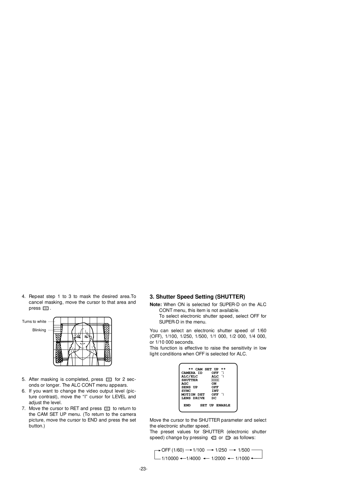 Panasonic WV-BP550 manual Shutter Speed Setting Shutter 