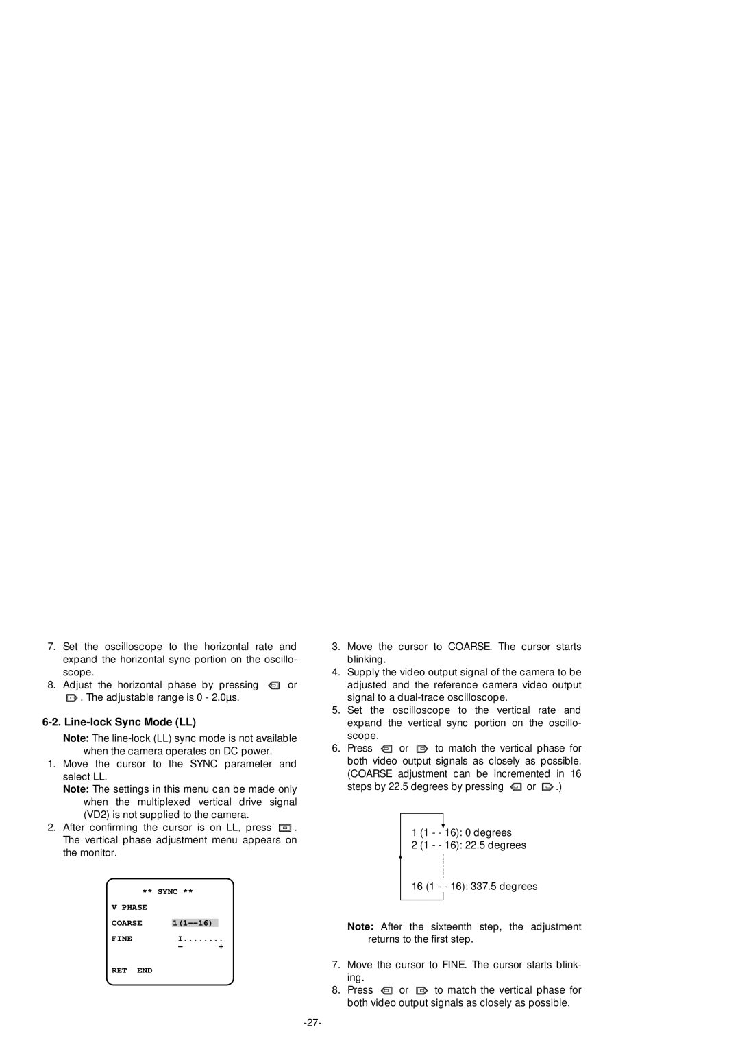 Panasonic WV-BP550 manual Line-lock Sync Mode LL 