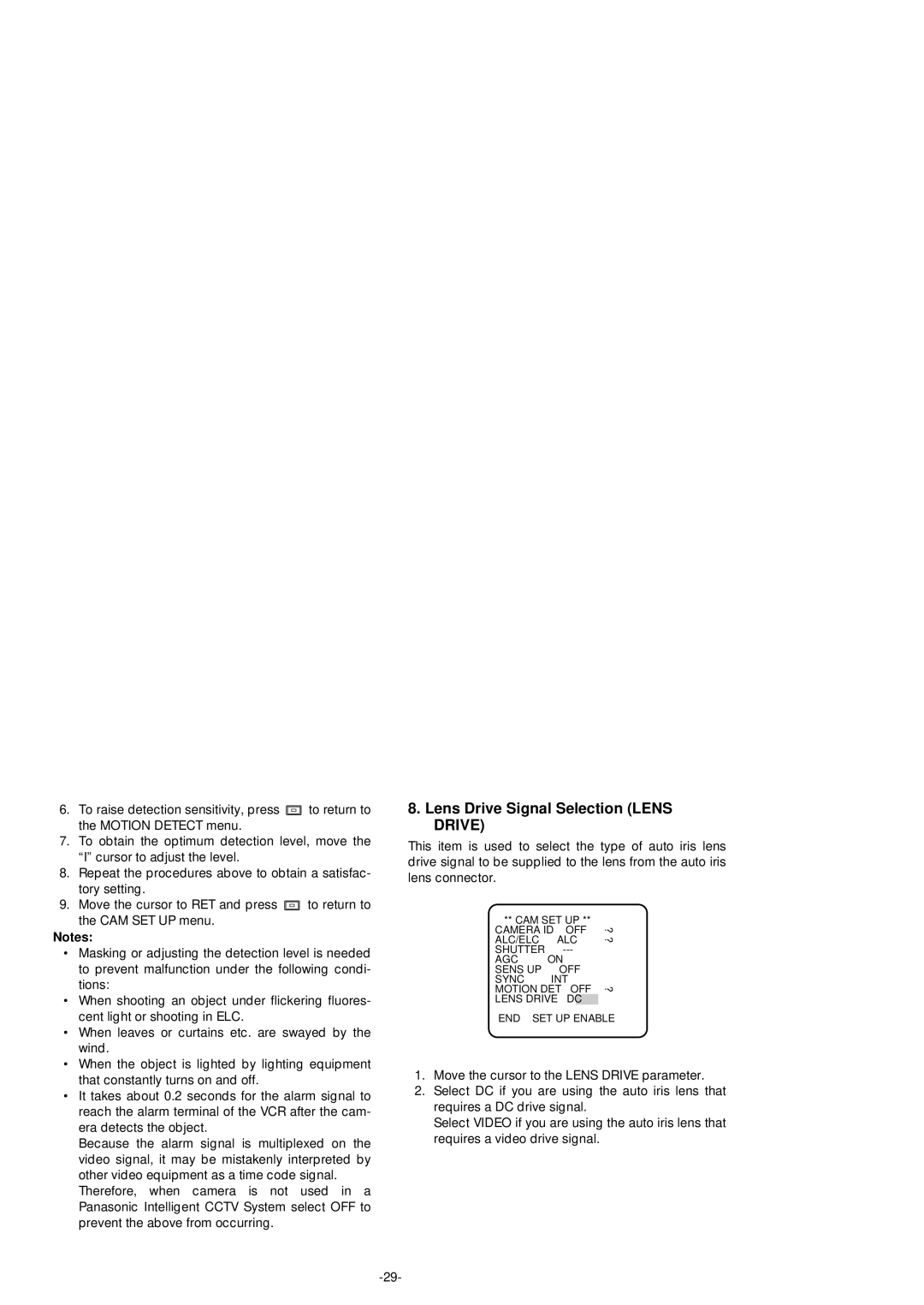 Panasonic WV-BP550 manual Lens Drive Signal Selection Lens 