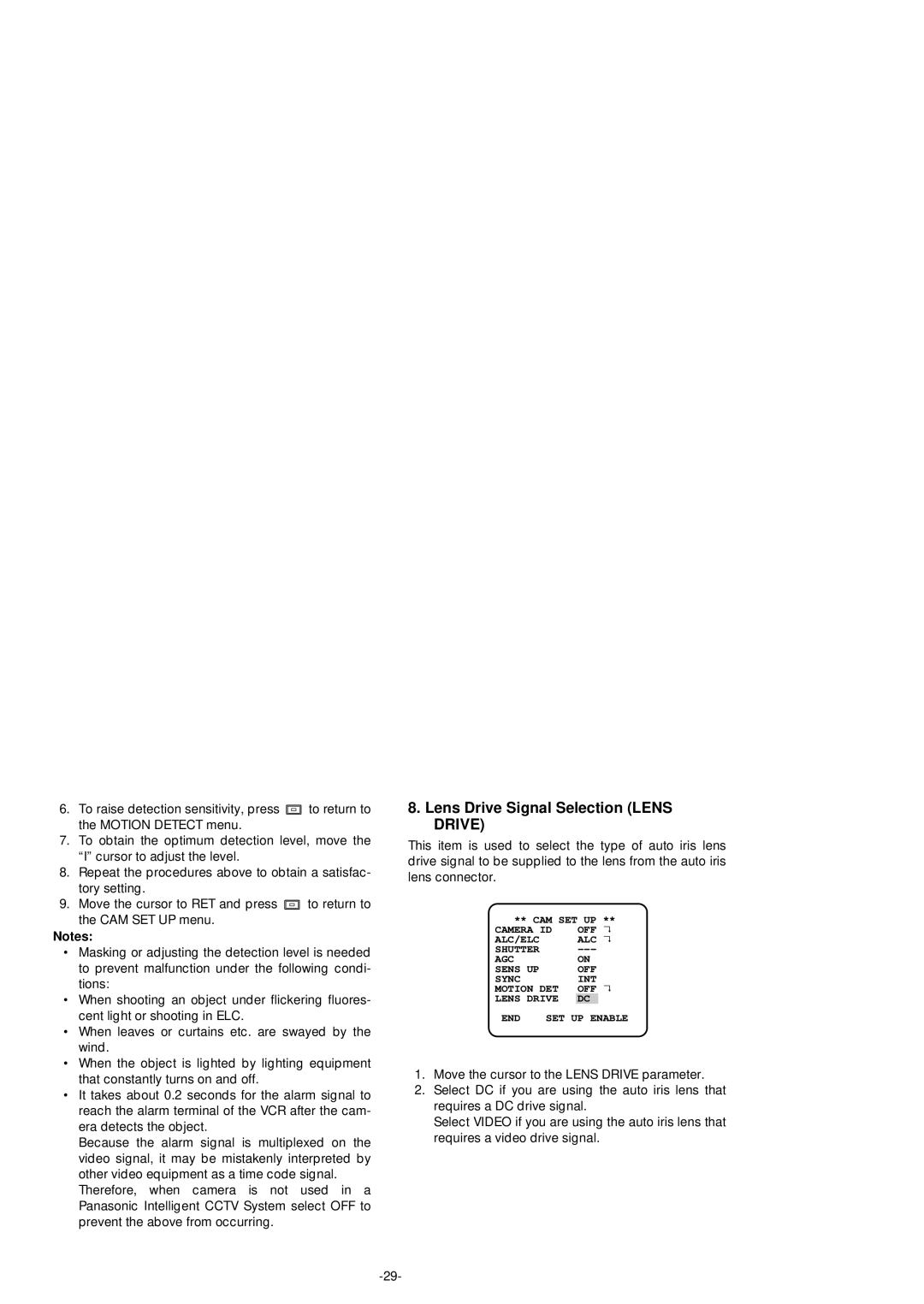 Panasonic WV-BP554 manual Lens Drive Signal Selection Lens 