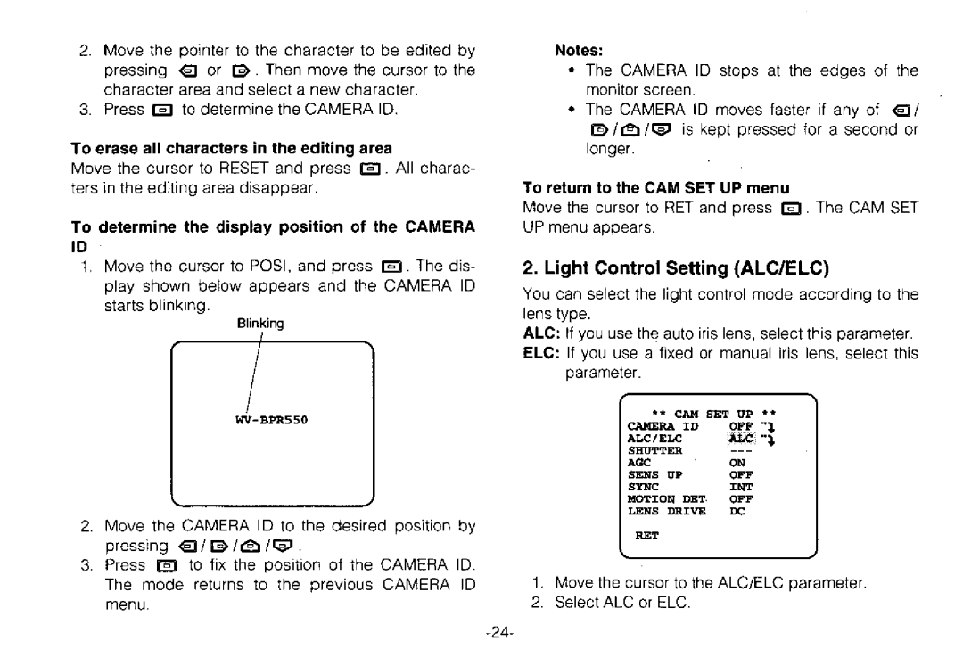 Panasonic WV-BPR554, WV-BPR550 manual 