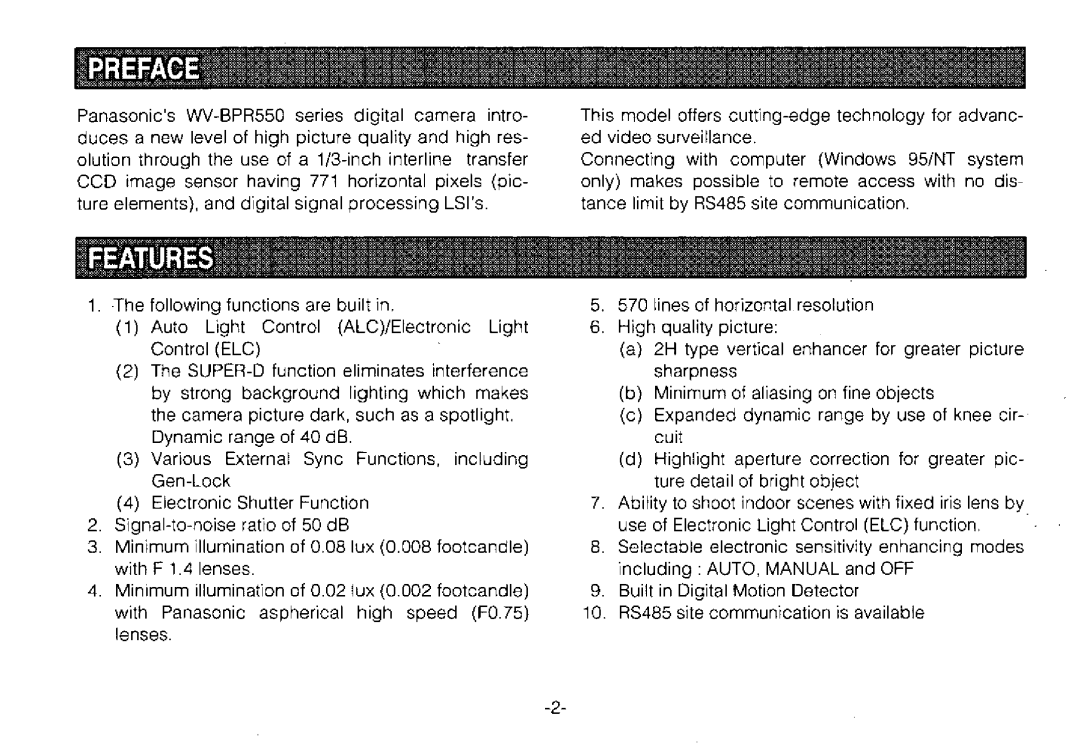 Panasonic WV-BPR554, WV-BPR550 manual 