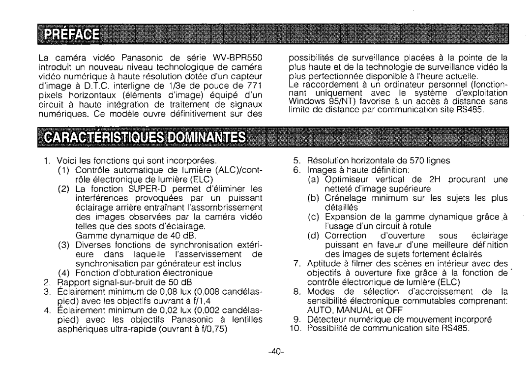 Panasonic WV-BPR554, WV-BPR550 manual 